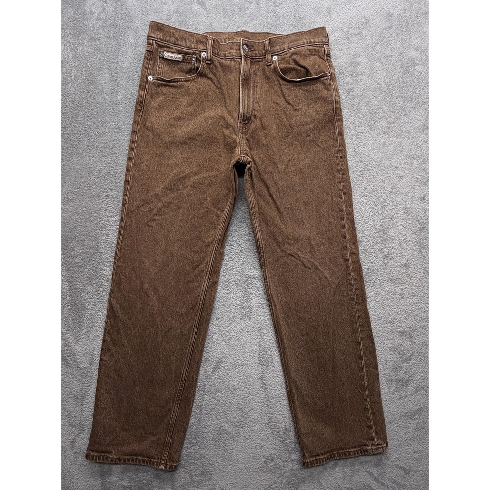 Calvin Klein Signature 90s Straight Jeans Men Measured 35x29 Brown Denim Stretch